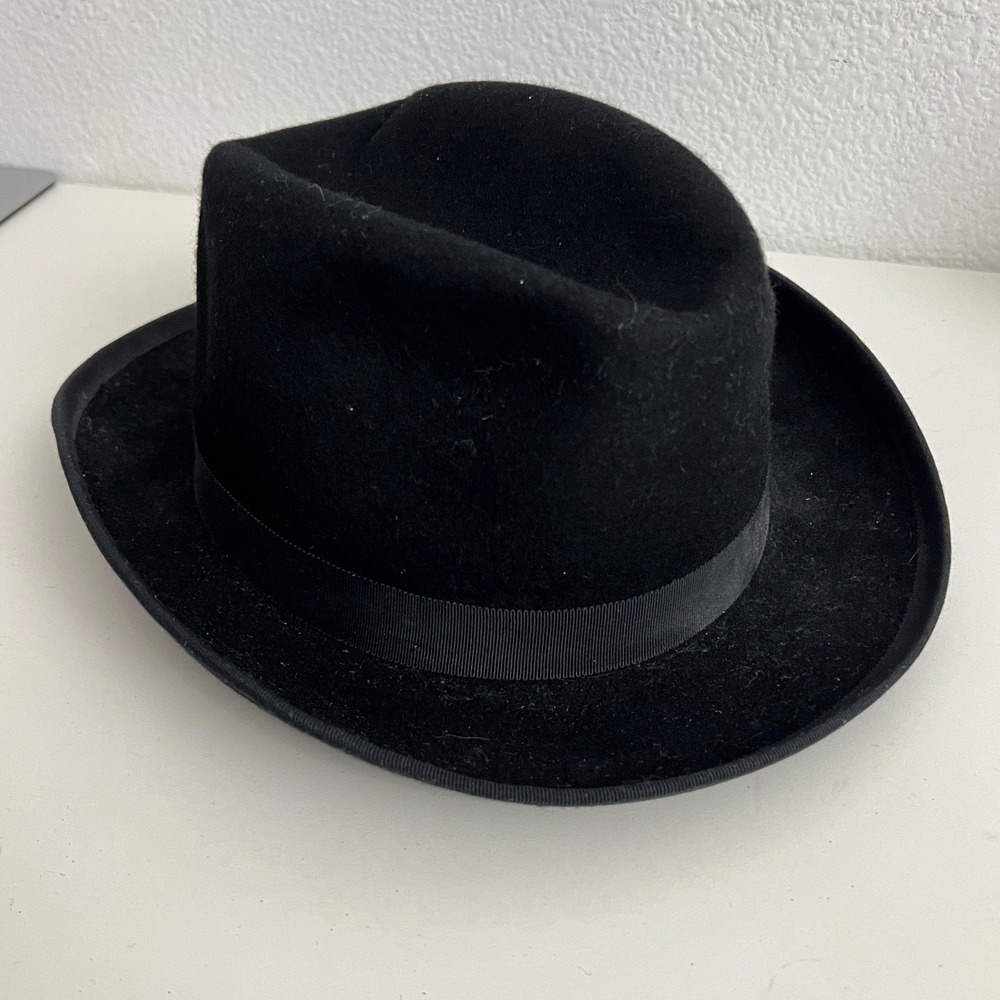 J Hats Americana Collection Black Wool Fedora Hat Mens Medium Made in USA